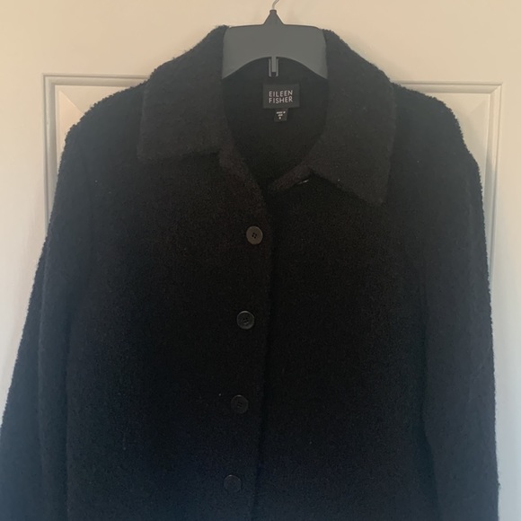 Eileen Fisher Black Wool Fuzzy Teddy Button Jacket - Picture 2 of 4